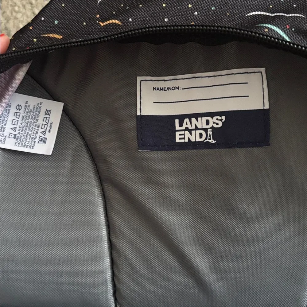 New! Lands' End Black Backpack Multicolor Space Design “Jacob” Monogram